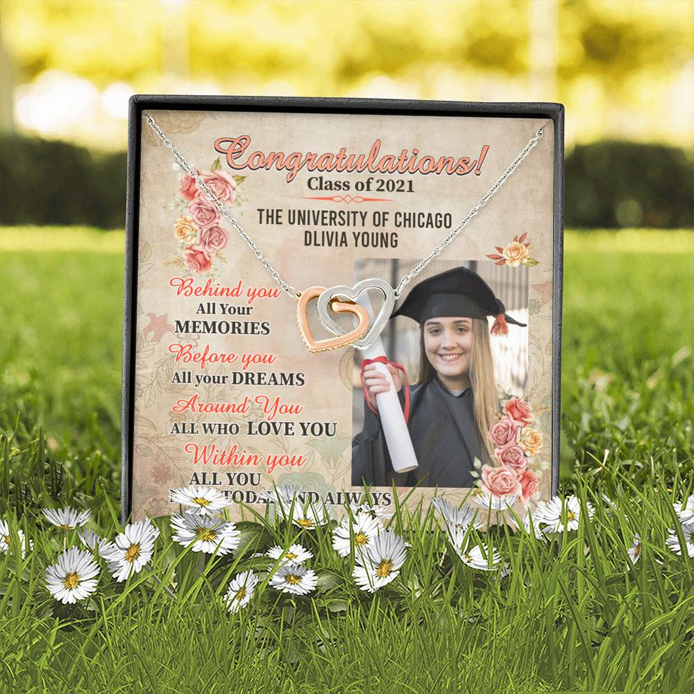 Personalized Photo Graduation Congratulation Wishes All You Need Today & Always Interlocking Hearts Necklace Personalized Photo Graduation Congratulation Wishes All You Need Today & Always Interlocking Hearts Necklace