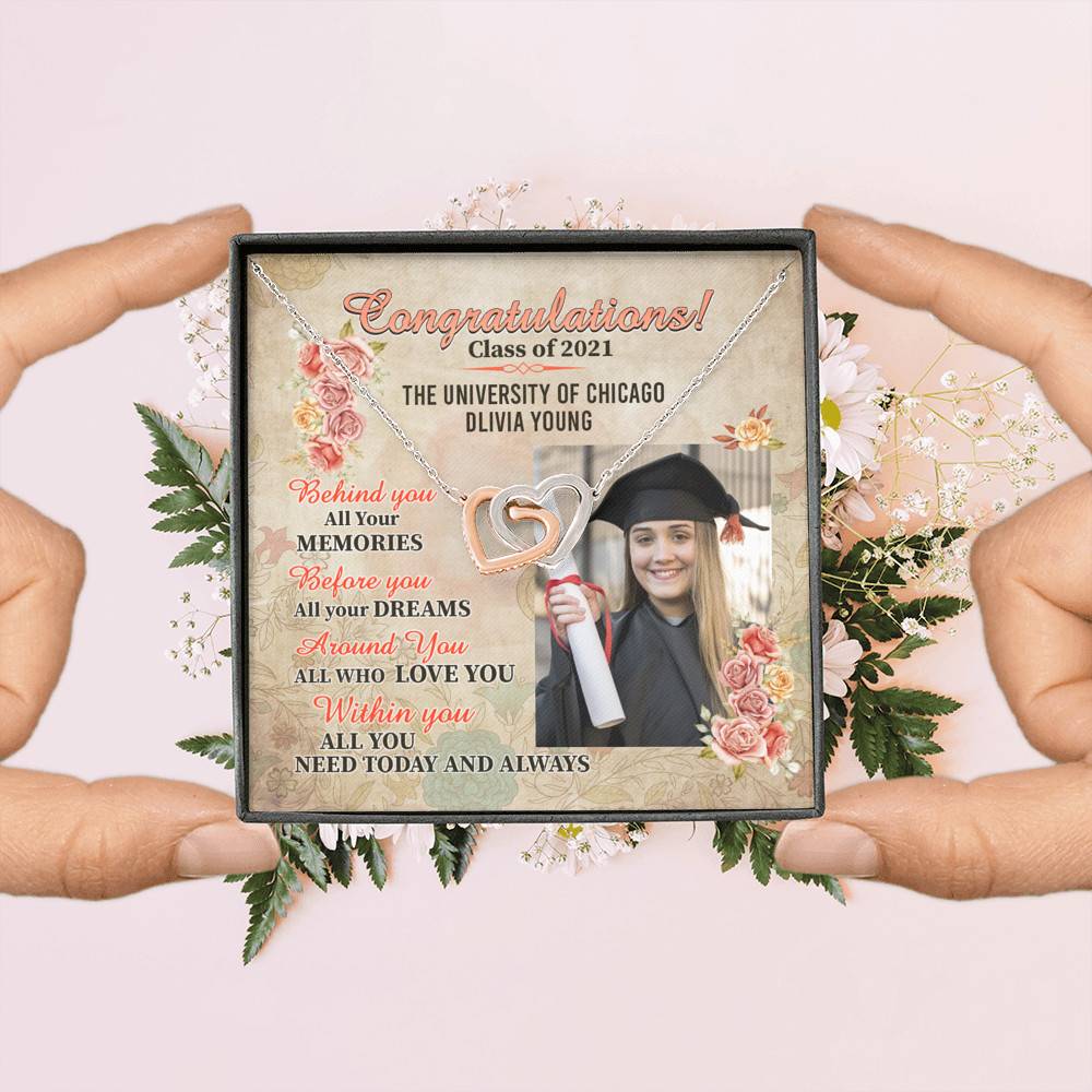 Personalized Photo Graduation Congratulation Wishes All You Need Today & Always Interlocking Hearts Necklace Personalized Photo Graduation Congratulation Wishes All You Need Today & Always Interlocking Hearts Necklace