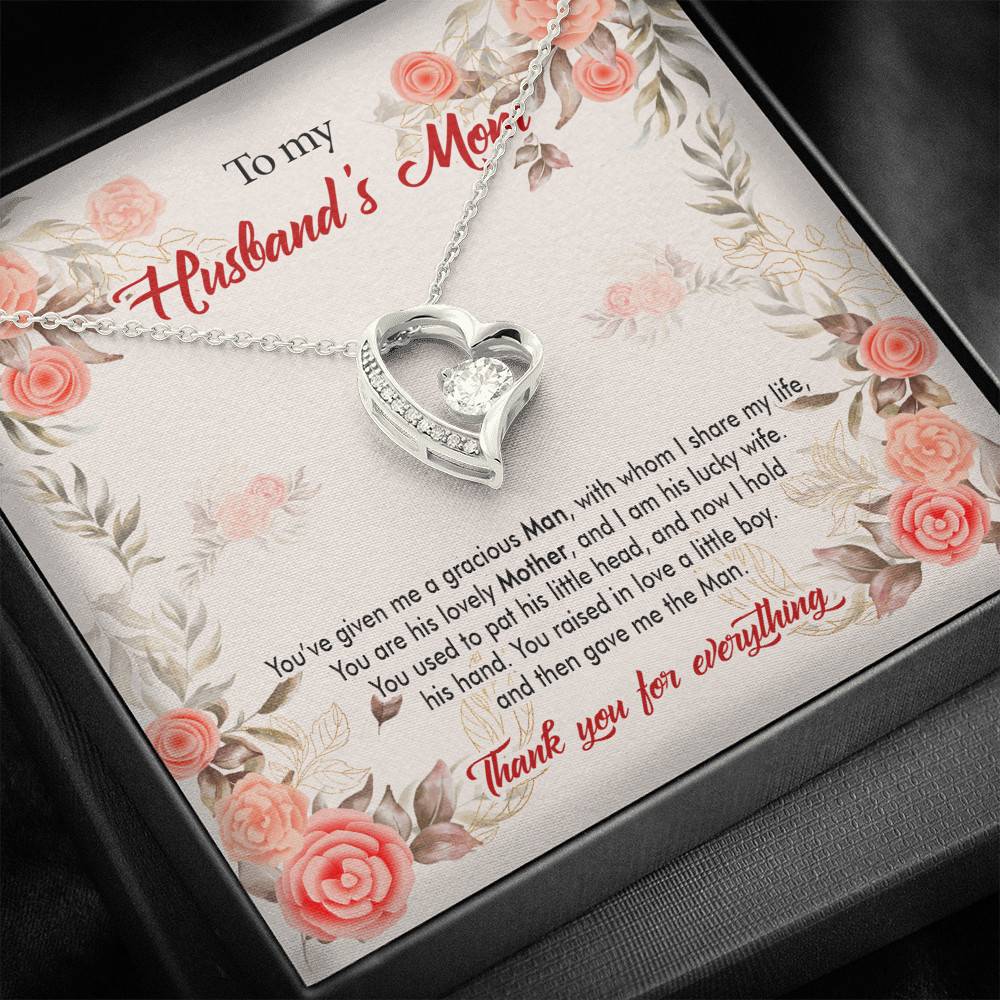 To My Husband's Mom You've Given Me a Gracious Man with Whom I Share My Life Forever Love Pendant Necklace To My Husband's Mom You've Given Me a Gracious Man with Whom I Share My Life Forever Love Pendant Necklace