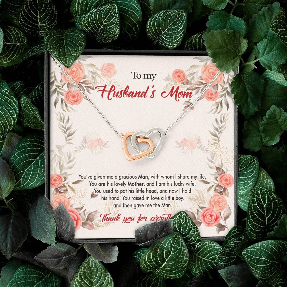 To My Husband's Mom You've Given Me a Gracious Man with Whom I Share My Life Interlocking Hearts Pendant Necklace To My Husband's Mom You've Given Me a Gracious Man with Whom I Share My Life Interlocking Hearts Pendant Necklace