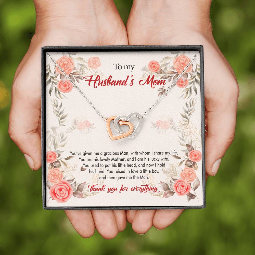 To My Husband's Mom You've Given Me a Gracious Man with Whom I Share My Life Interlocking Hearts Pendant Necklace To My Husband's Mom You've Given Me a Gracious Man with Whom I Share My Life Interlocking Hearts Pendant Necklace