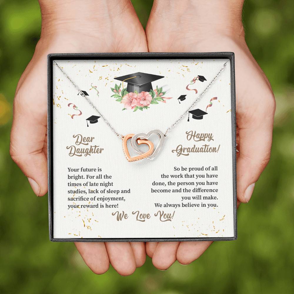 Dear Daughter Happy Graduation We Always Believed In You We Love You Joined Interlocking Hearts Necklace Dear Daughter Happy Graduation We Always Believed In You We Love You Joined Interlocking Hearts Necklace
