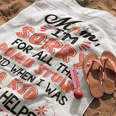 Mom I'm Sorry for All the Dumb Stuff I Did Funny Microfiber Beach Towel - Bath Towel - Sand Free Towel