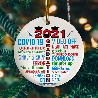 2021 Quarantine Graduation Decorative Ornament Keepsake - Holiday Flat Circle Ornament