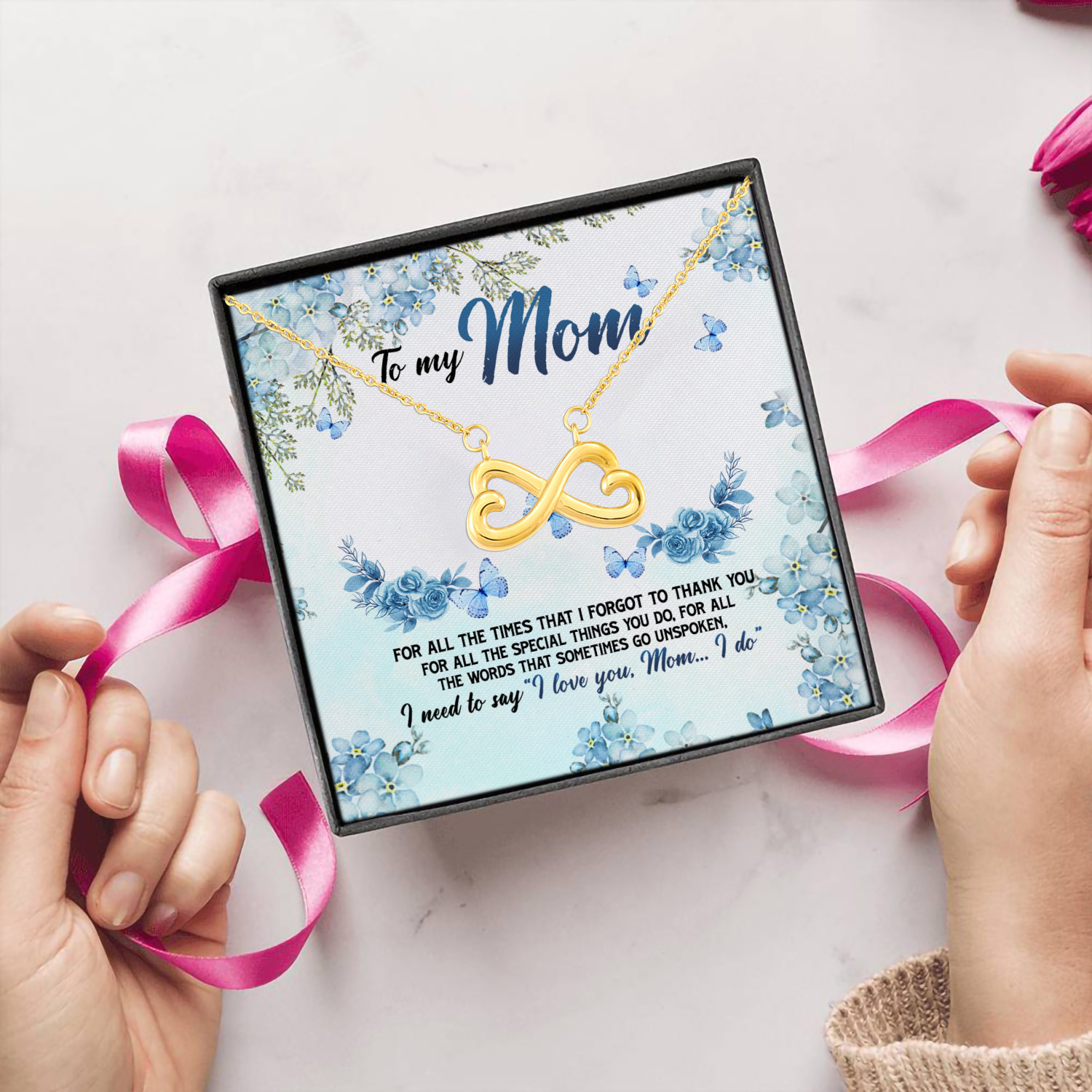 3O. To My Mom For All Infinity Heart Necklace (Gold) 5