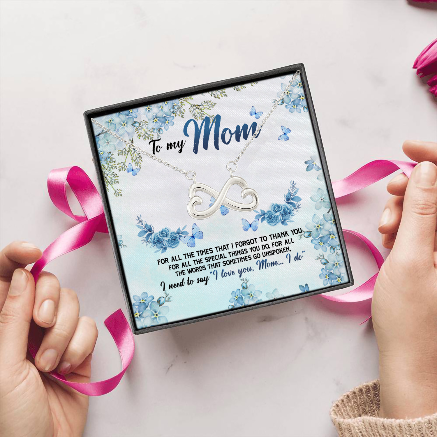 3O. To My Mom For All Infinity Heart Necklace (Silver) 5