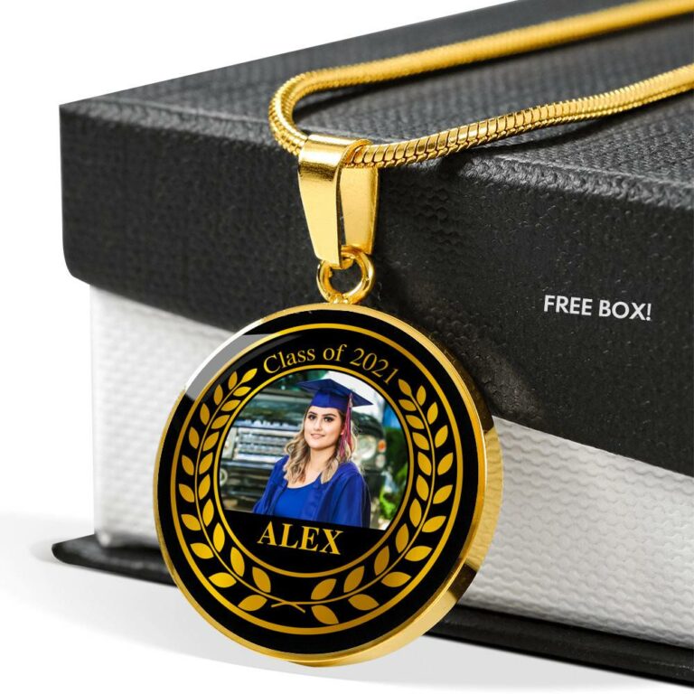 Personalized Photo Class Of 2021 Circle Pendant Necklace - Circle Luxury Necklace (Gold Plated)