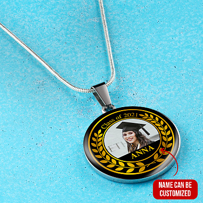 Alternative view of Personalized Photo Class Of 2021 Circle Pendant Necklace