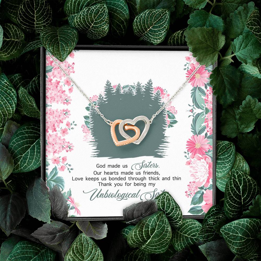 God Made Us Sisters Thank You for Being My Unbiological Sister Interlocking Hearts Pendant Necklace God Made Us Sisters Thank You for Being My Unbiological Sister Interlocking Hearts Pendant Necklace