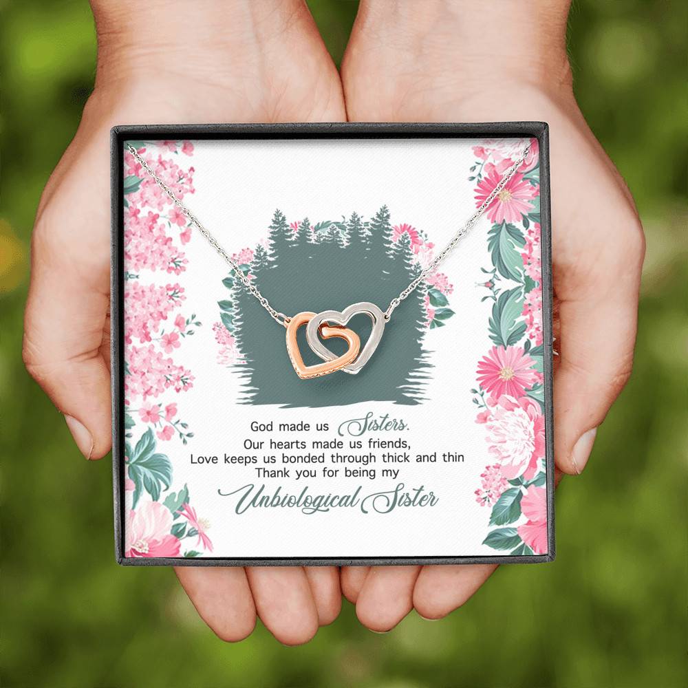 God Made Us Sisters Thank You for Being My Unbiological Sister Interlocking Hearts Pendant Necklace God Made Us Sisters Thank You for Being My Unbiological Sister Interlocking Hearts Pendant Necklace