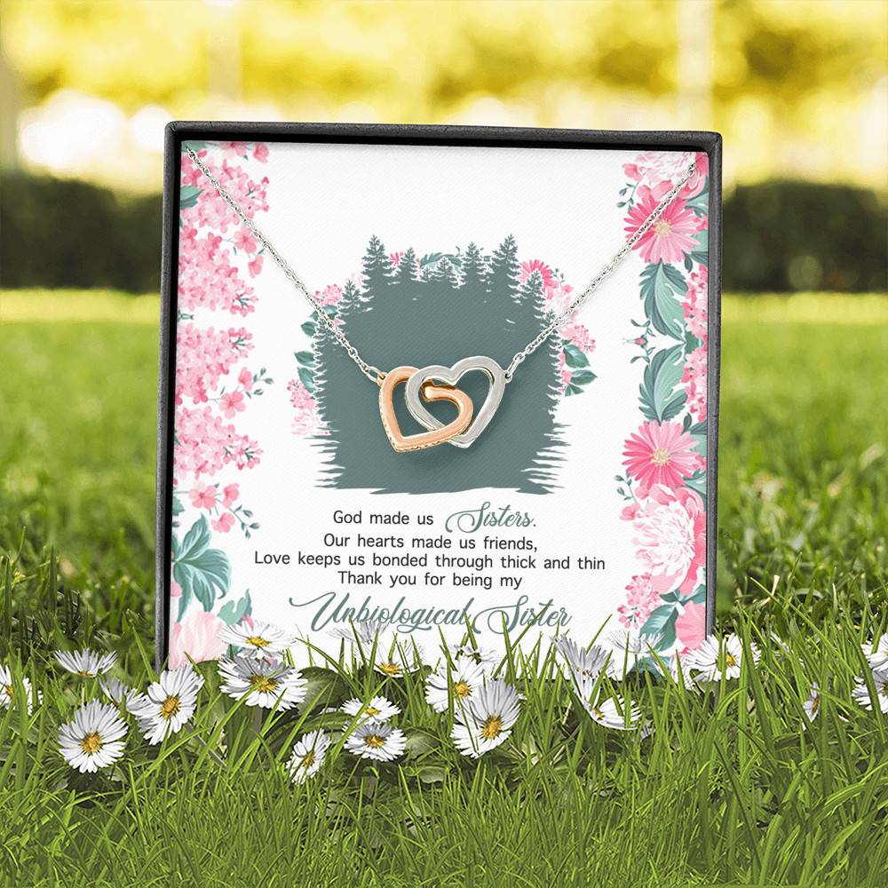 God Made Us Sisters Thank You for Being My Unbiological Sister Interlocking Hearts Pendant Necklace God Made Us Sisters Thank You for Being My Unbiological Sister Interlocking Hearts Pendant Necklace