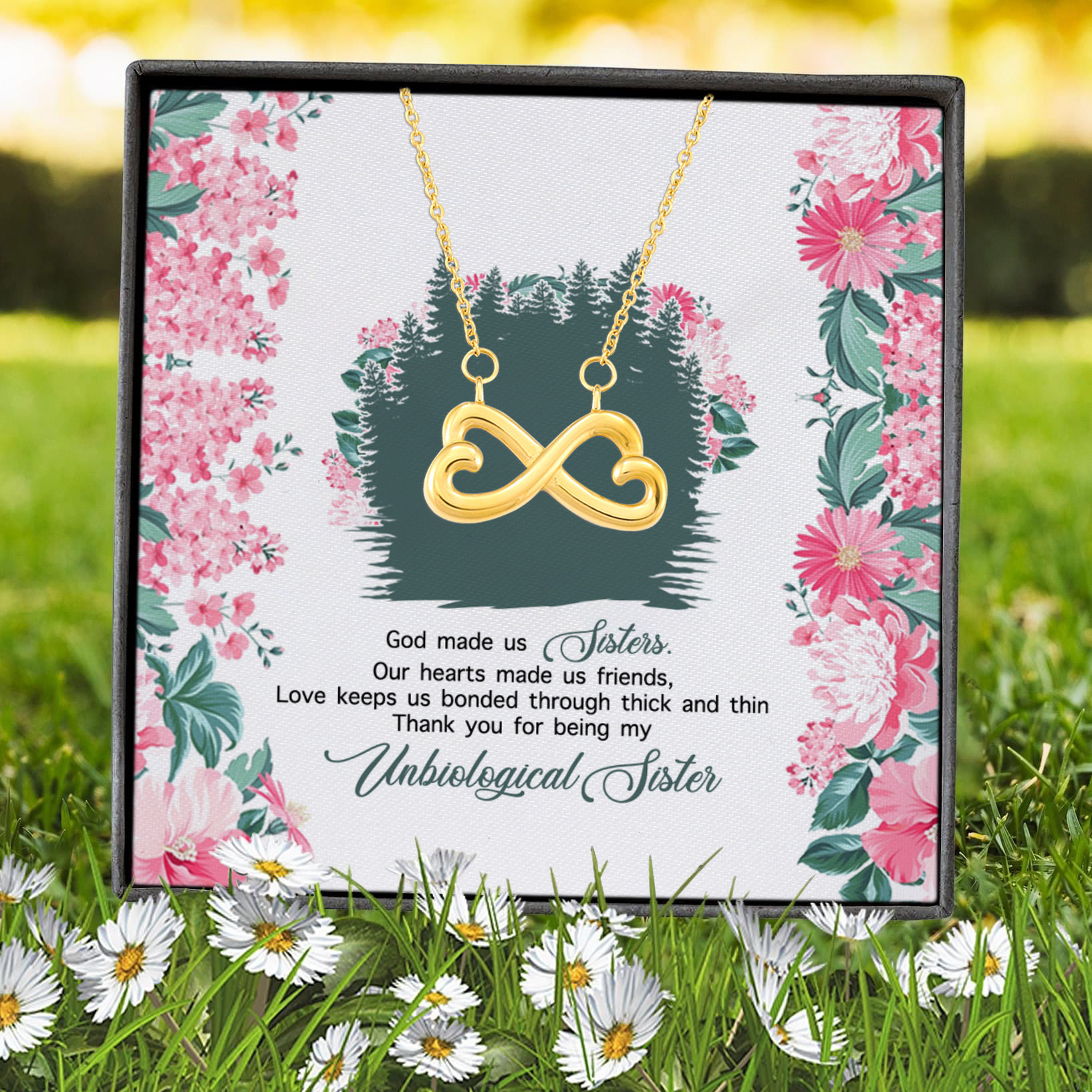 5O. Made Us Sisters Infinity Heart Necklace (Gold) 7
