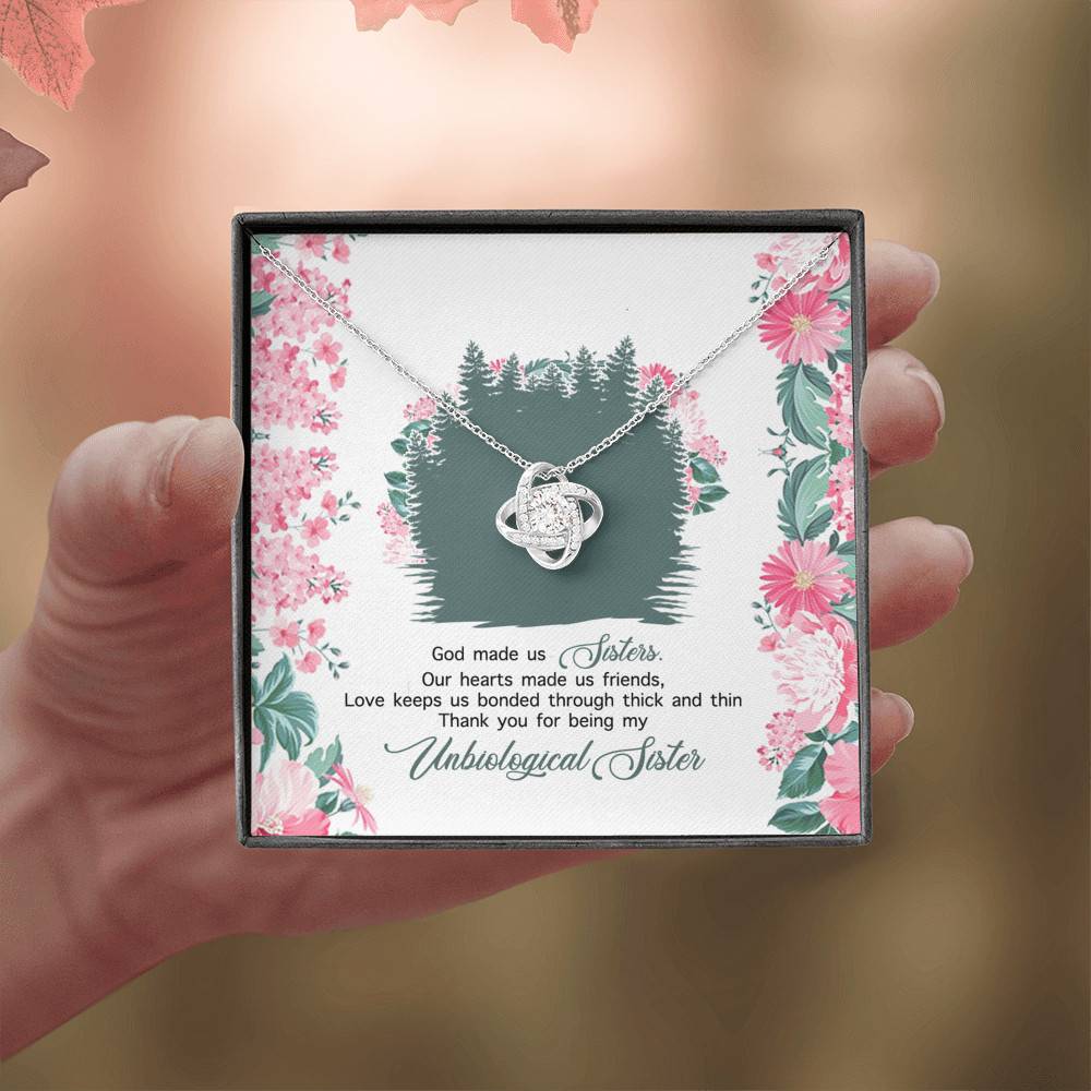God Made Us Sisters Thank You for Being My Unbiological Sister Love Knot Pendant Necklace God Made Us Sisters Thank You for Being My Unbiological Sister Love Knot Pendant Necklace