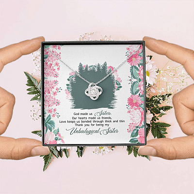 God Made Us Sisters Thank You for Being My Unbiological Sister Love Knot Pendant Necklace