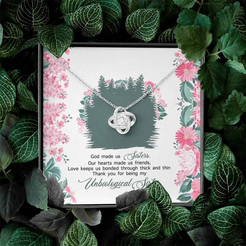God Made Us Sisters Thank You for Being My Unbiological Sister Love Knot Pendant Necklace God Made Us Sisters Thank You for Being My Unbiological Sister Love Knot Pendant Necklace