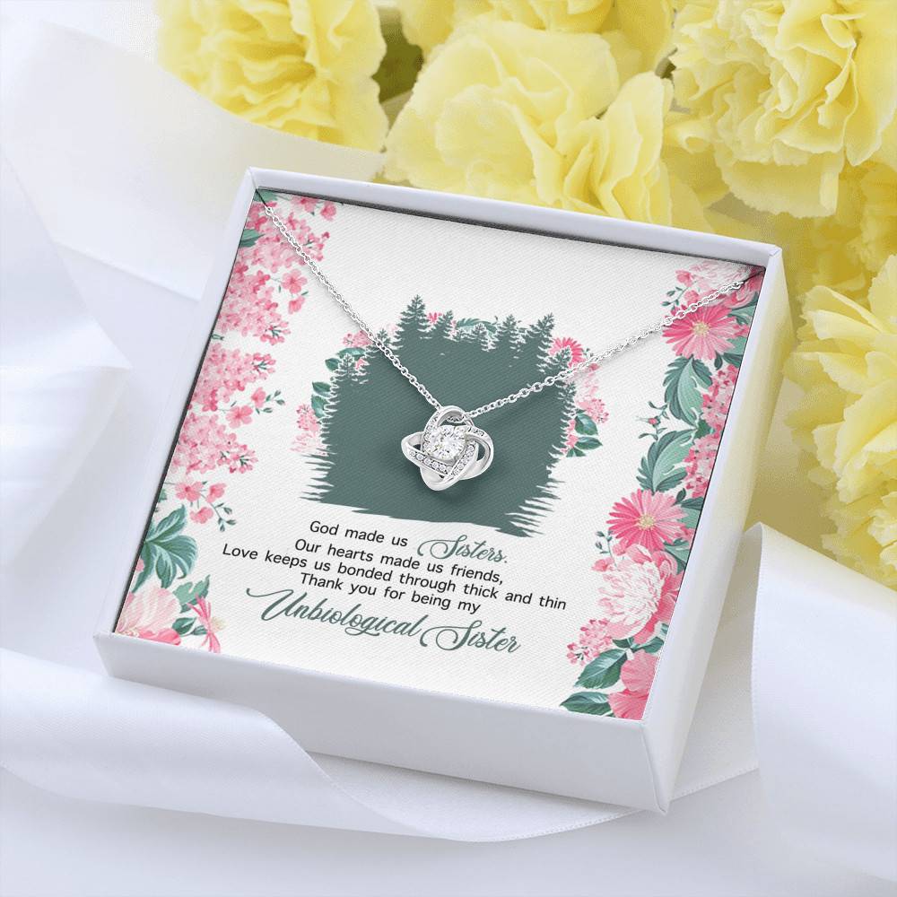 God Made Us Sisters Thank You for Being My Unbiological Sister Love Knot Pendant Necklace God Made Us Sisters Thank You for Being My Unbiological Sister Love Knot Pendant Necklace