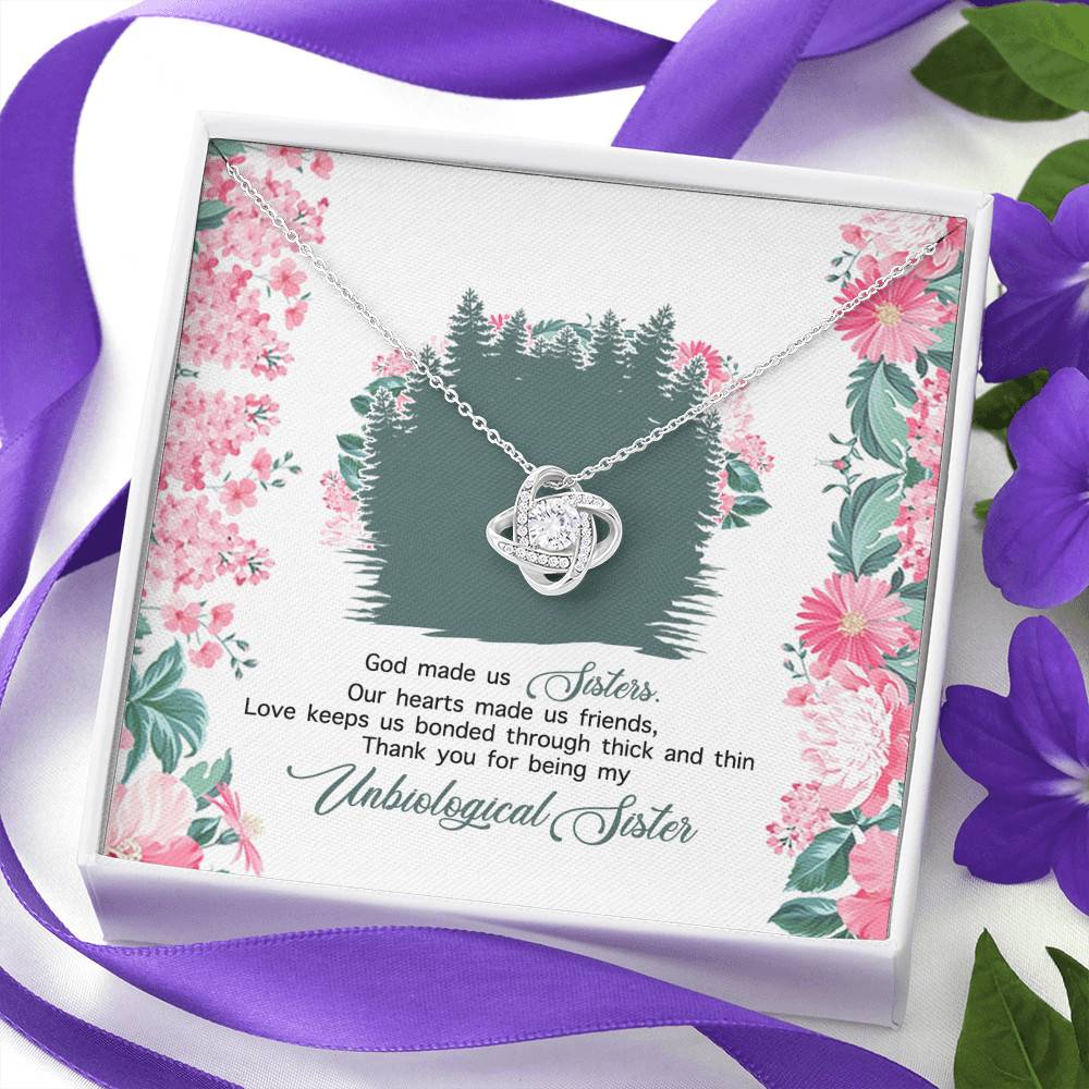 God Made Us Sisters Thank You for Being My Unbiological Sister Love Knot Pendant Necklace God Made Us Sisters Thank You for Being My Unbiological Sister Love Knot Pendant Necklace