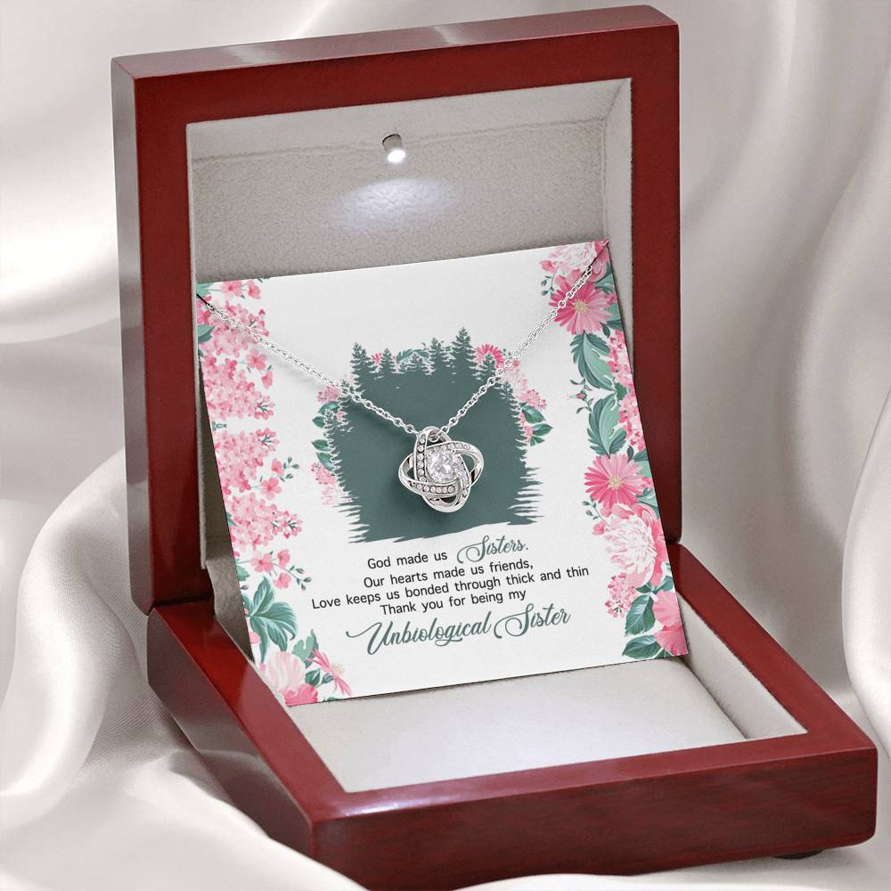 God Made Us Sisters Thank You for Being My Unbiological Sister Love Knot Pendant Necklace God Made Us Sisters Thank You for Being My Unbiological Sister Love Knot Pendant Necklace