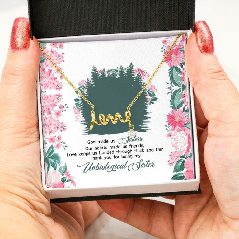 God Made Us Sisters Thank You for Being My Unbiological Sister Scripted Love Pendant Necklace