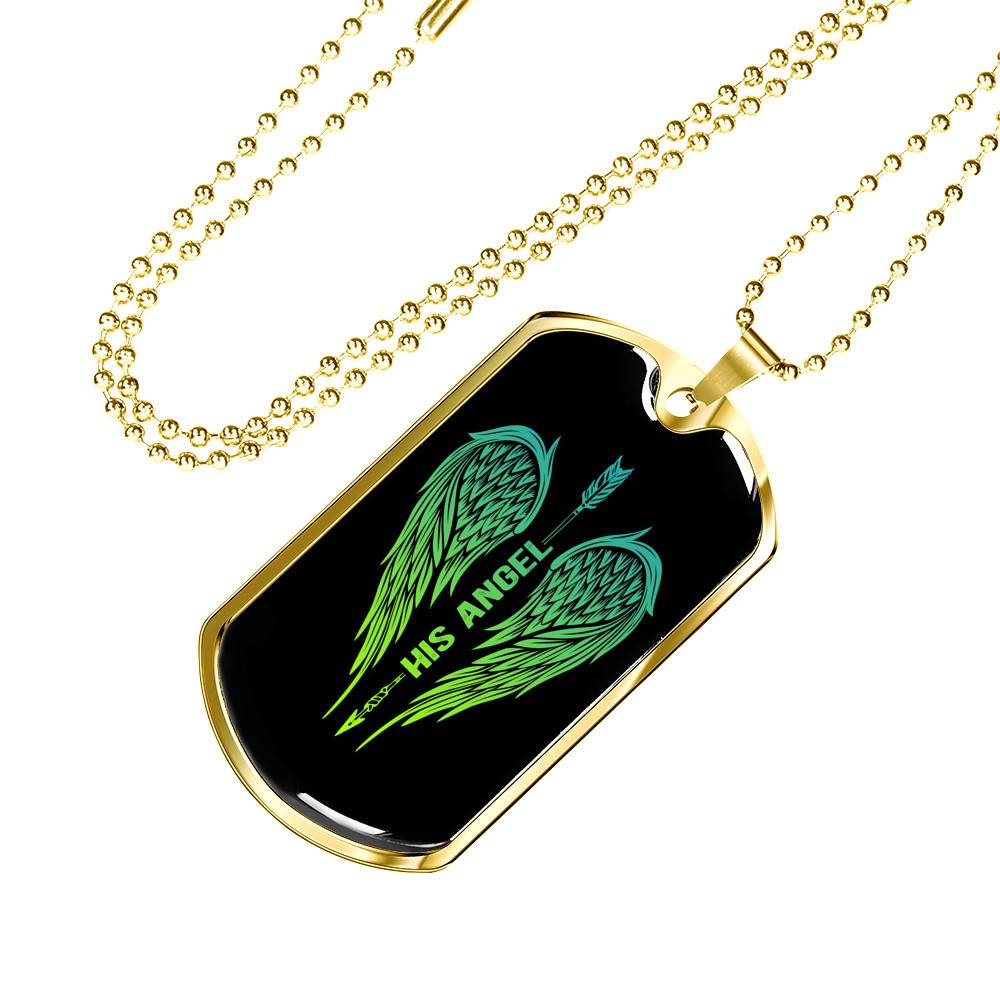 His Angel Her Guardian Wings Sword Couple Dog Tag Necklace