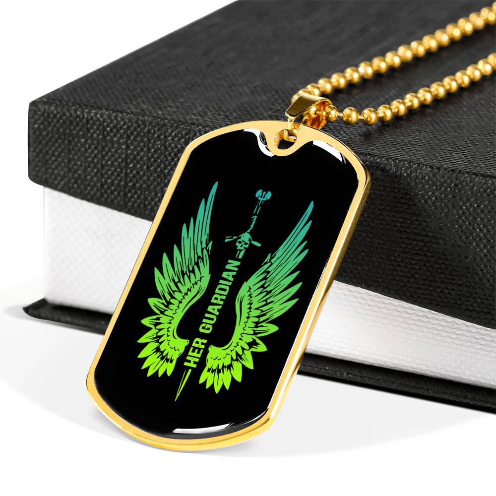 Her Guardian His Angel Wings Sword Couple Dog Tag Necklace Her Guardian His Angel Wings Sword Couple Dog Tag Necklace