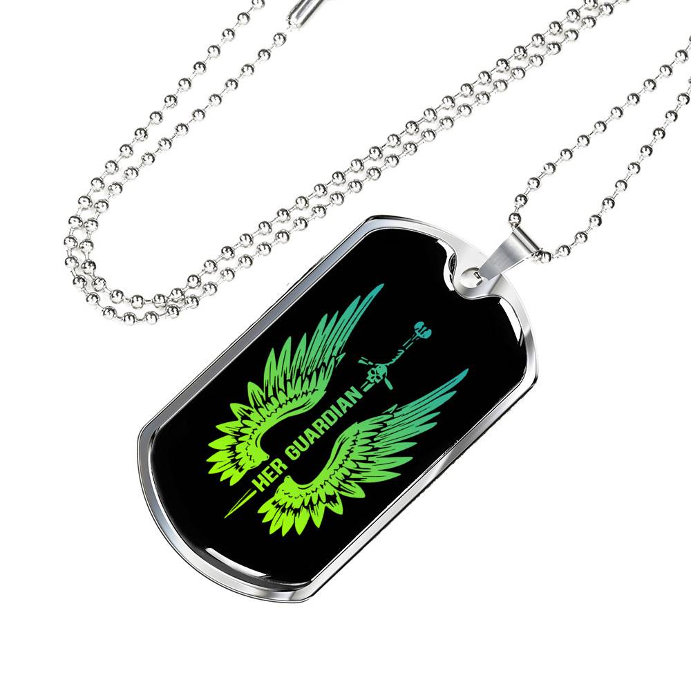 Her Guardian His Angel Wings Sword Couple Dog Tag Necklace Her Guardian His Angel Wings Sword Couple Dog Tag Necklace
