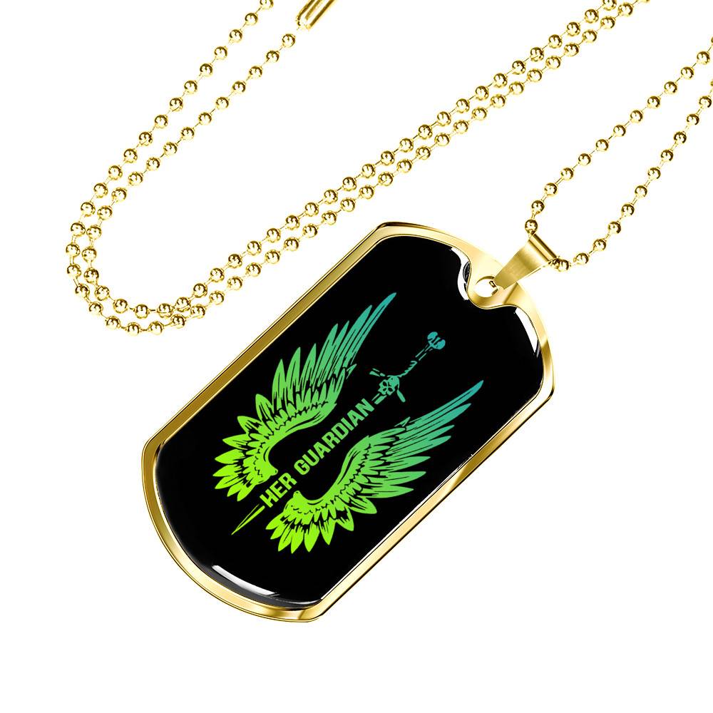 Her Guardian His Angel Wings Sword Couple Dog Tag Necklace Her Guardian His Angel Wings Sword Couple Dog Tag Necklace