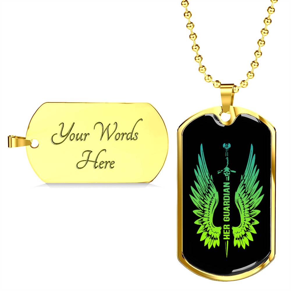 Her Guardian His Angel Wings Sword Couple Dog Tag Necklace Her Guardian His Angel Wings Sword Couple Dog Tag Necklace