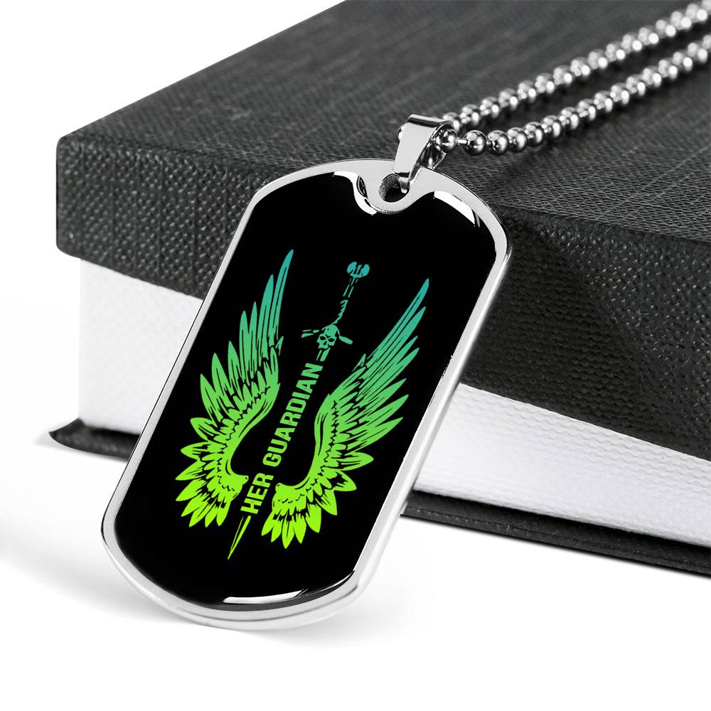 Her Guardian His Angel Wings Sword Couple Dog Tag Necklace Her Guardian His Angel Wings Sword Couple Dog Tag Necklace