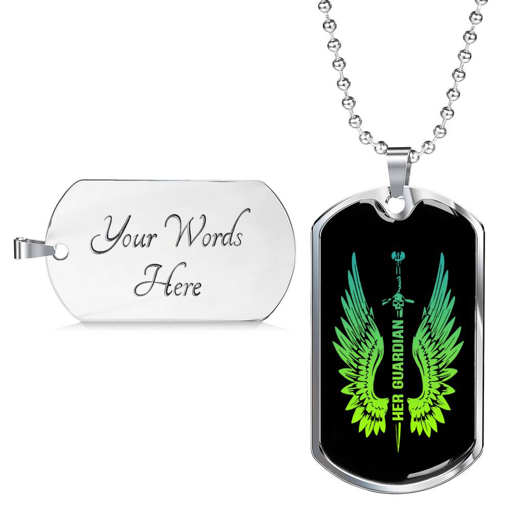 Her Guardian His Angel Wings Sword Couple Dog Tag Necklace Her Guardian His Angel Wings Sword Couple Dog Tag Necklace