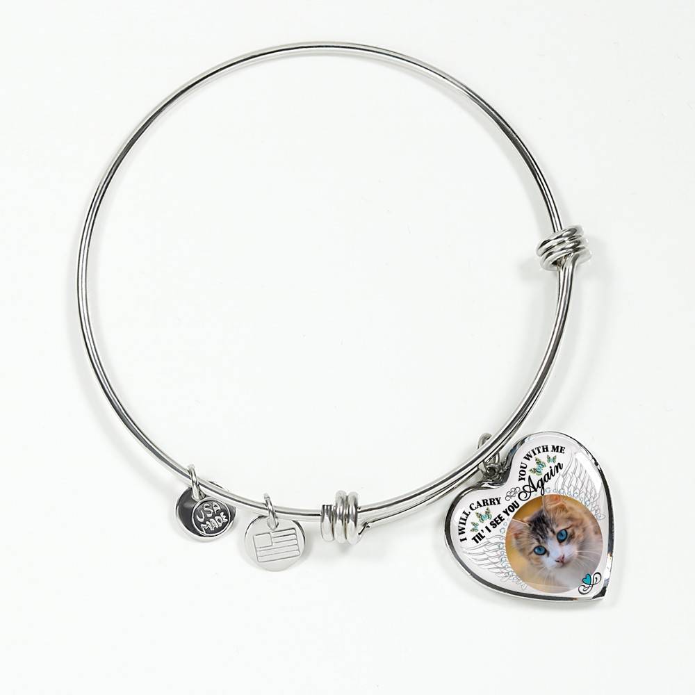 Personalized Custom Photo I Will Carry You With Me Wings Memorial Pet Dog Cat Heart Necklace - Bangle Personalized Custom Photo I Will Carry You With Me Wings Memorial Pet Dog Cat Heart Necklace - Bangle