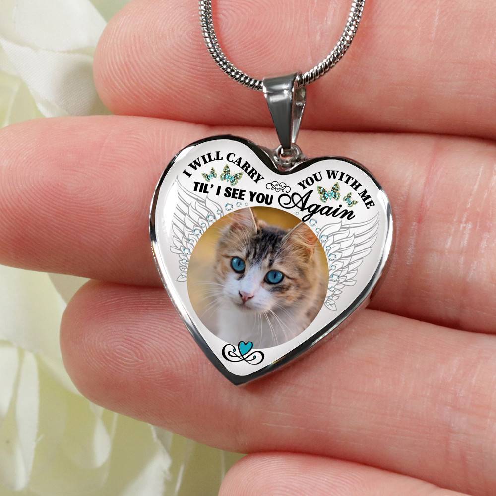 Personalized Custom Photo I Will Carry You With Me Wings Memorial Pet Dog Cat Heart Necklace - Bangle Personalized Custom Photo I Will Carry You With Me Wings Memorial Pet Dog Cat Heart Necklace - Bangle
