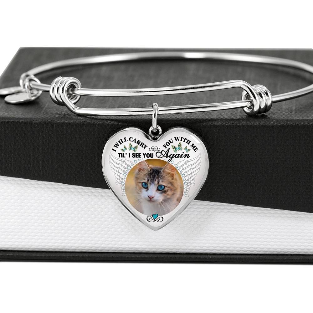 Personalized Custom Photo I Will Carry You With Me Wings Memorial Pet Dog Cat Heart Necklace - Bangle Personalized Custom Photo I Will Carry You With Me Wings Memorial Pet Dog Cat Heart Necklace - Bangle