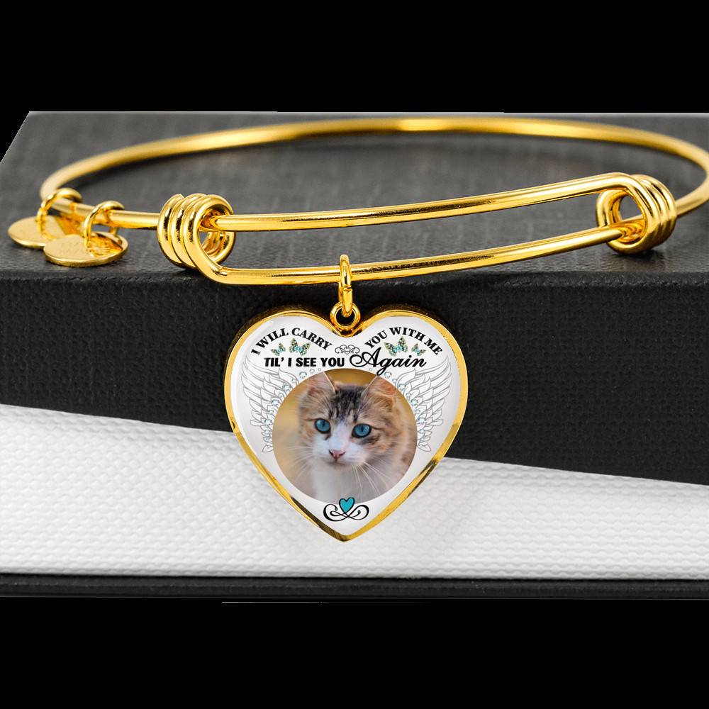 Personalized Custom Photo I Will Carry You With Me Wings Memorial Pet Dog Cat Heart Necklace - Bangle Personalized Custom Photo I Will Carry You With Me Wings Memorial Pet Dog Cat Heart Necklace - Bangle