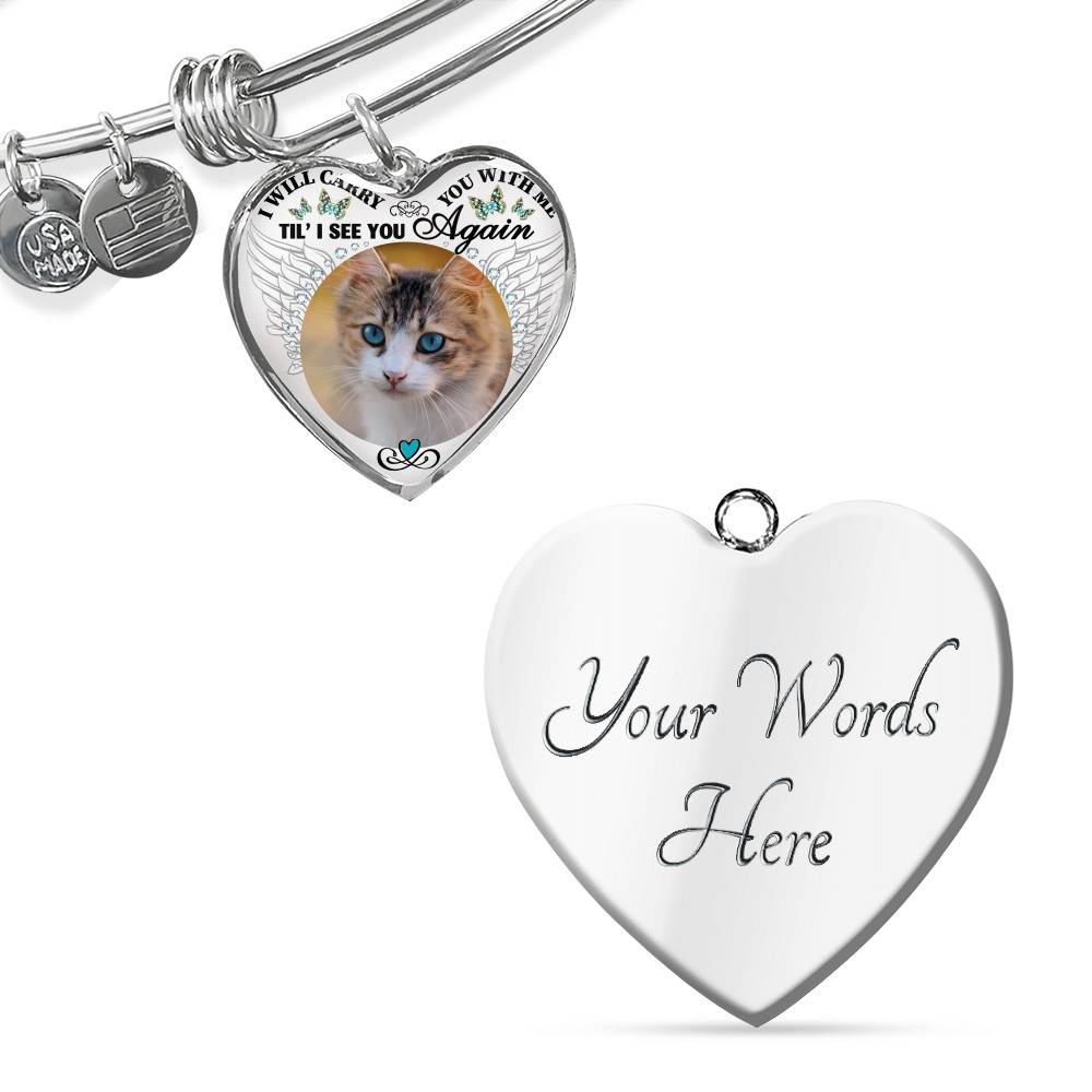 Personalized Custom Photo I Will Carry You With Me Wings Memorial Pet Dog Cat Heart Necklace - Bangle Personalized Custom Photo I Will Carry You With Me Wings Memorial Pet Dog Cat Heart Necklace - Bangle
