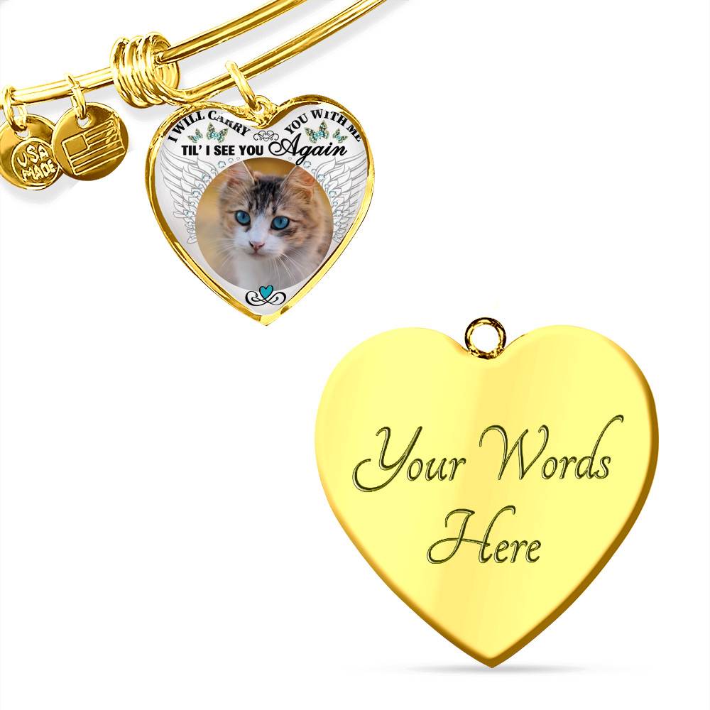 Personalized Custom Photo I Will Carry You With Me Wings Memorial Pet Dog Cat Heart Necklace - Bangle Personalized Custom Photo I Will Carry You With Me Wings Memorial Pet Dog Cat Heart Necklace - Bangle