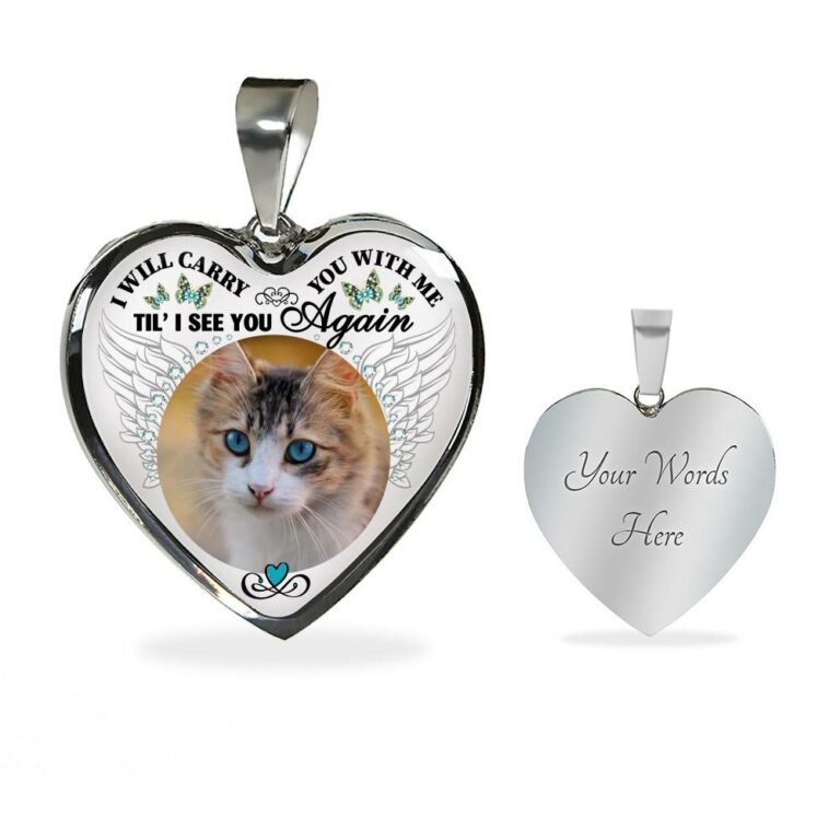 Personalized Custom Photo I Will Carry You With Me Wings Memorial Pet Dog Cat Heart Necklace - Bangle