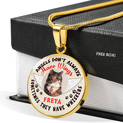 Personalized Photo Angels Don't Always Have Wings Sometimes They Have Whiskers Circle Pendant Necklace