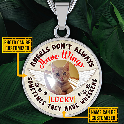 Alternative view of Personalized Photo Angels Don't Always Have Wings Sometimes They Have Whiskers Circle Pendant Necklace