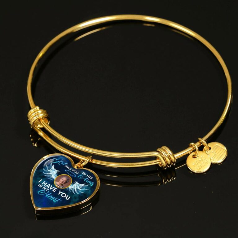 Personalized Custom Photo Memorial God Has You In His Arms I Have You In My Heart Heart Necklace - Bangle