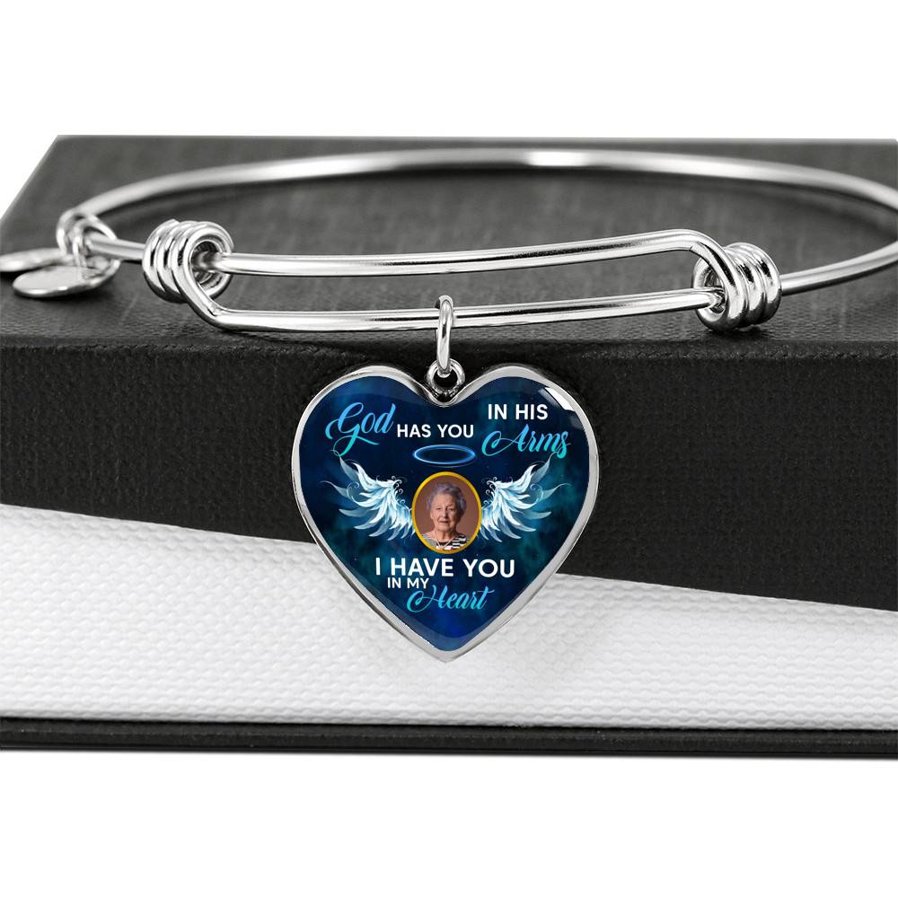 Personalized Custom Photo Memorial God Has You In His Arms I Have You In My Heart Heart Necklace - Bangle
