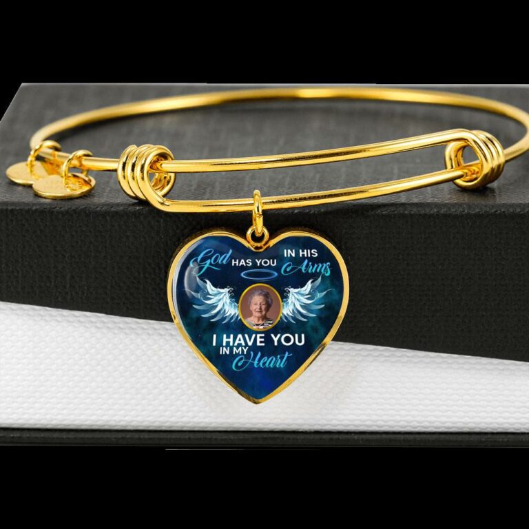 Personalized Custom Photo Memorial God Has You In His Arms I Have You In My Heart Heart Necklace - Bangle