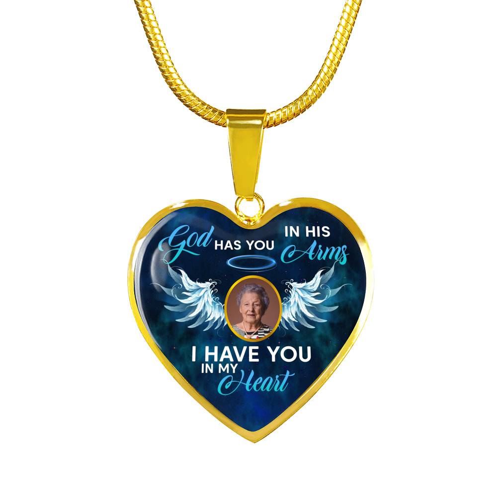 Personalized Custom Photo Memorial God Has You In His Arms I Have You In My Heart Heart Necklace - Bangle