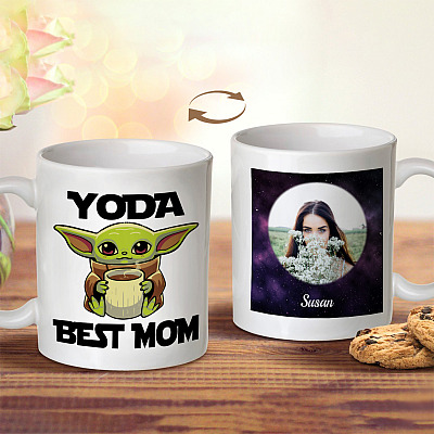 Alternative view of Personalized Photo Baby Yoda Best Mom - Star Wars Baby Gifts 2021 - Baby Yoda Mother's Day Ceramic Coffee Mug