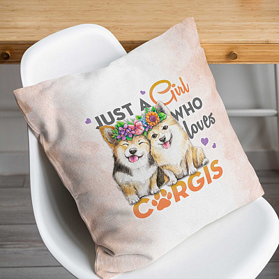 Alternative view of Just a Girl Who Loves Corgis Throw Pillow - Decorative Pillow - Indoor Outdoor Cushion - Sofa Home Decor