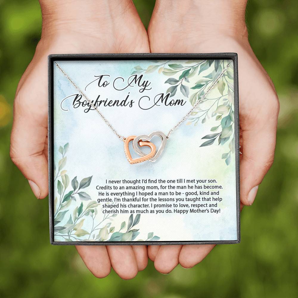 To My Boyfriend's Mom I Never Thought I'd Find the One Till I Met Your Son Interlocking Hearts Pendant Necklace To My Boyfriend's Mom I Never Thought I'd Find the One Till I Met Your Son Interlocking Hearts Pendant Necklace