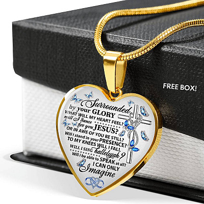Surrounded By Your Glory What Will My Heart Feel Will I Dance For You Jesus Butterfly Heart Pendant Necklace - Bangle