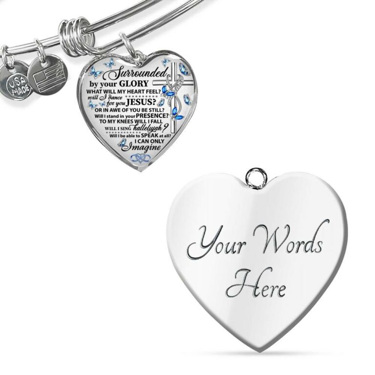 Surrounded By Your Glory What Will My Heart Feel Will I Dance For You Jesus Butterfly Heart Pendant Necklace - Bangle
