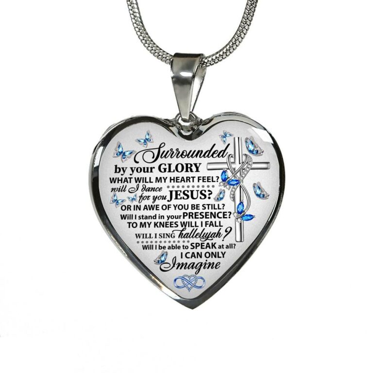 Surrounded By Your Glory What Will My Heart Feel Will I Dance For You Jesus Butterfly Heart Pendant Necklace - Bangle