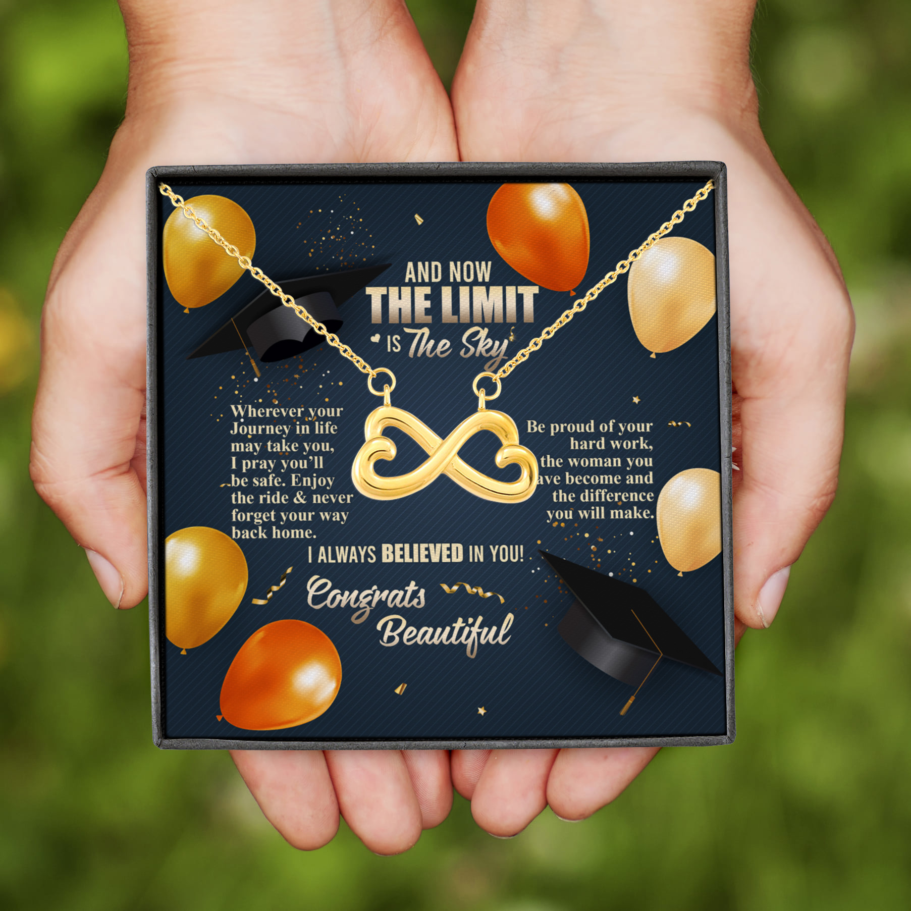 6VT. The Limit Is The Sky Graduation Infinity Heart Necklace (Gold)